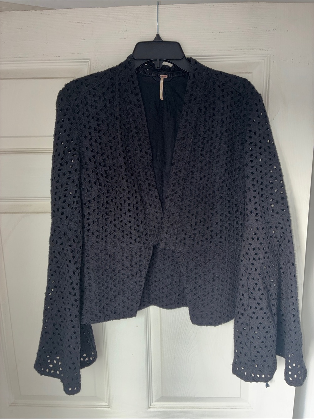 Women's Black Eyelet Open-Front Jacket